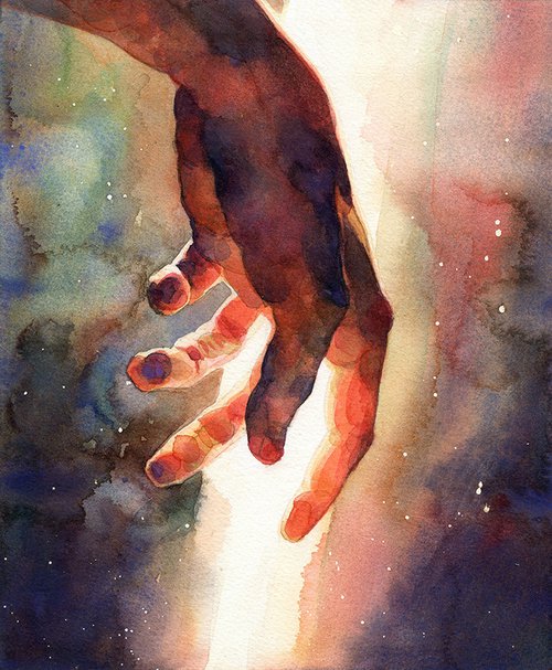 " Hand " - painting as a gift, watercolor on paper, hand. fingers, wall painting, interior art, realism, interior design, stylish art by Alina Shangina