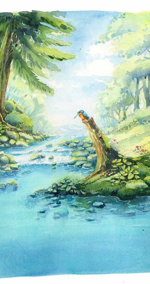 Stream with a kingfisher by Karolina Kijak