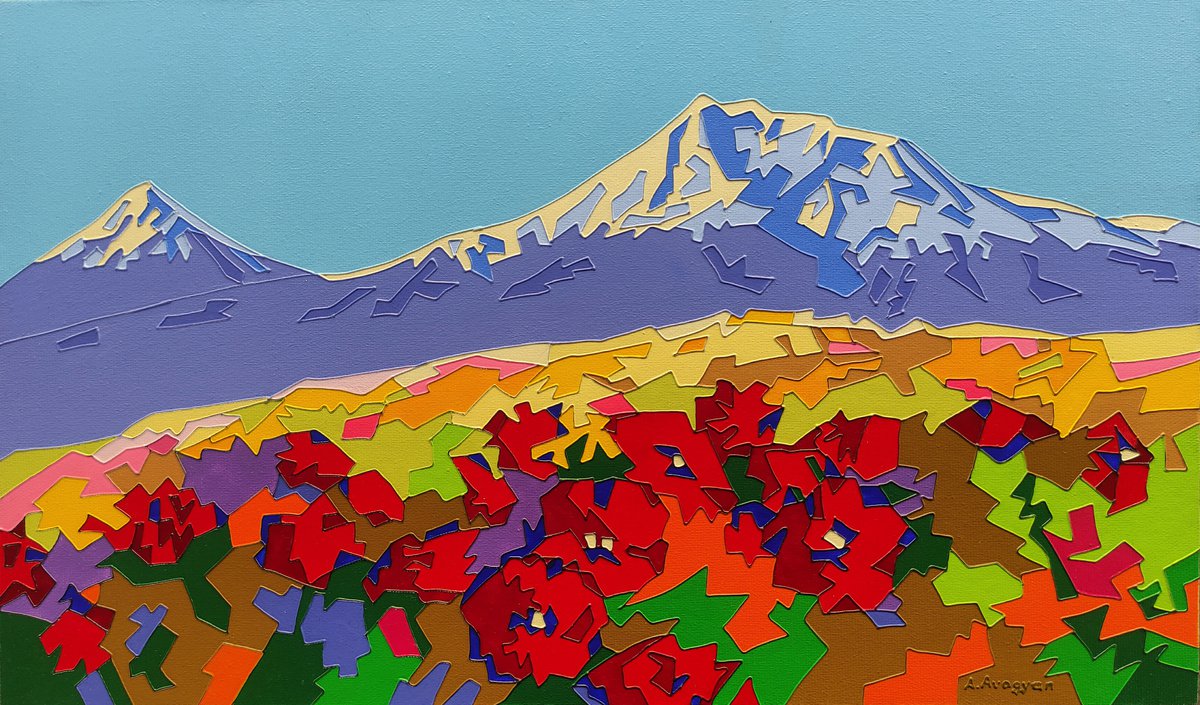 Mount Ararat above the poppy field - |Unique style of painting| by Ash Avagyan