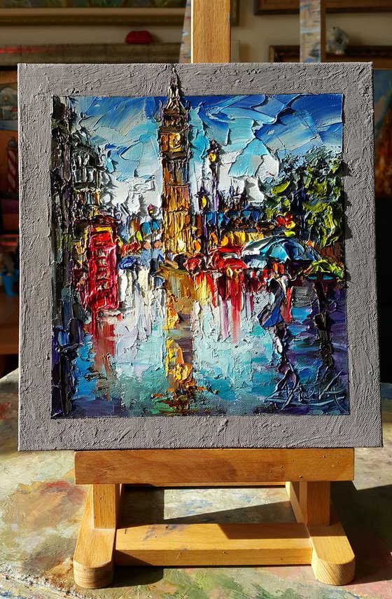 In London it's raining - oil painting, palette knife