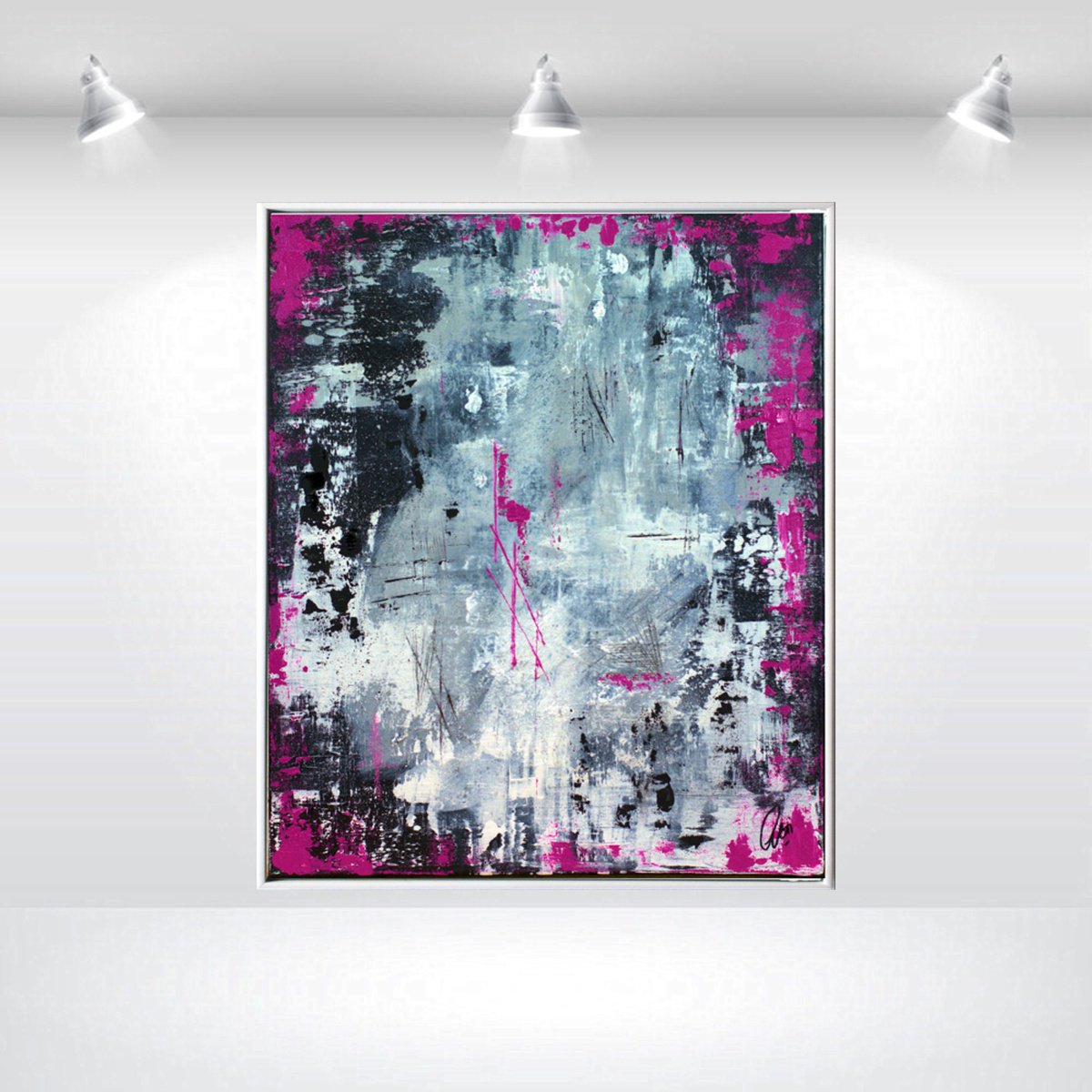 Abstract Acrylic Painting By Edelgard Schroer, 21 X 25, Pink Signals, Original Artwork