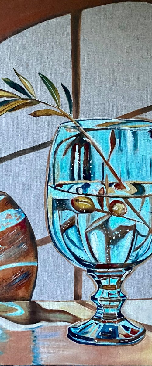 Blue Glass and Olive Branch by Wendy Peters