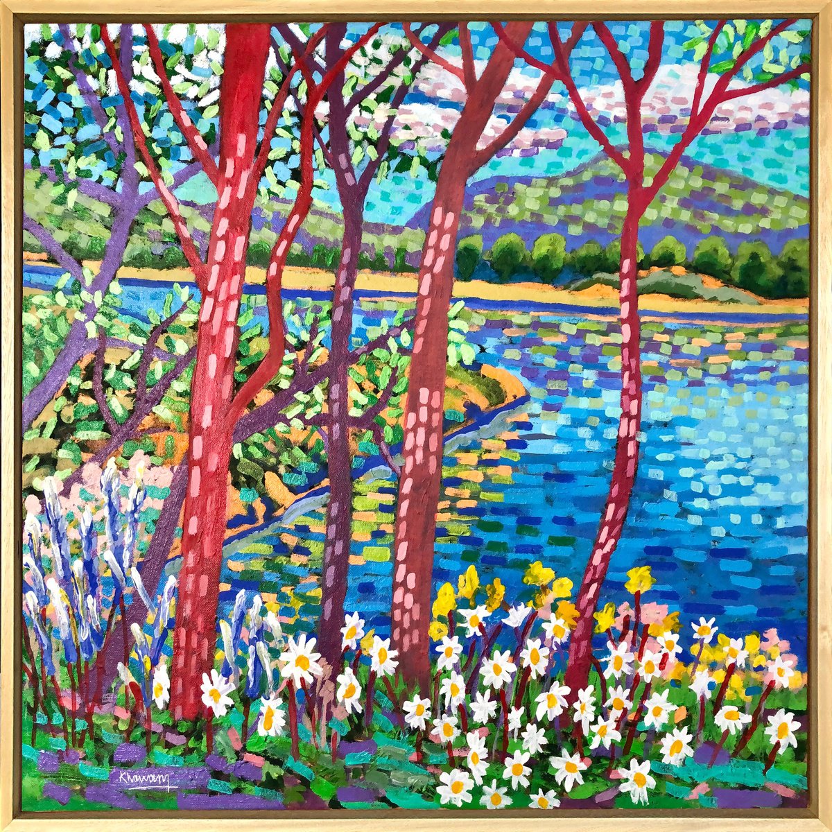 Impressionistic Landscape Oil Painting By Tony Khawam, 26 X 26", West Point Through Marshlands, Original Artwork