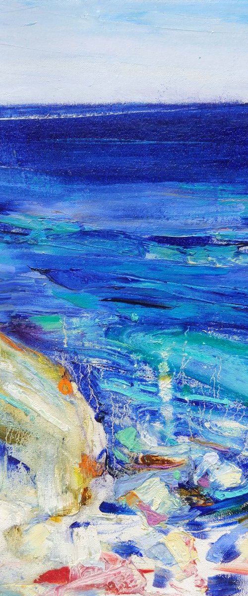 Sea, I love you.. Wild coast of Montenegro. Original plein air oil painting . by Helen Shukina