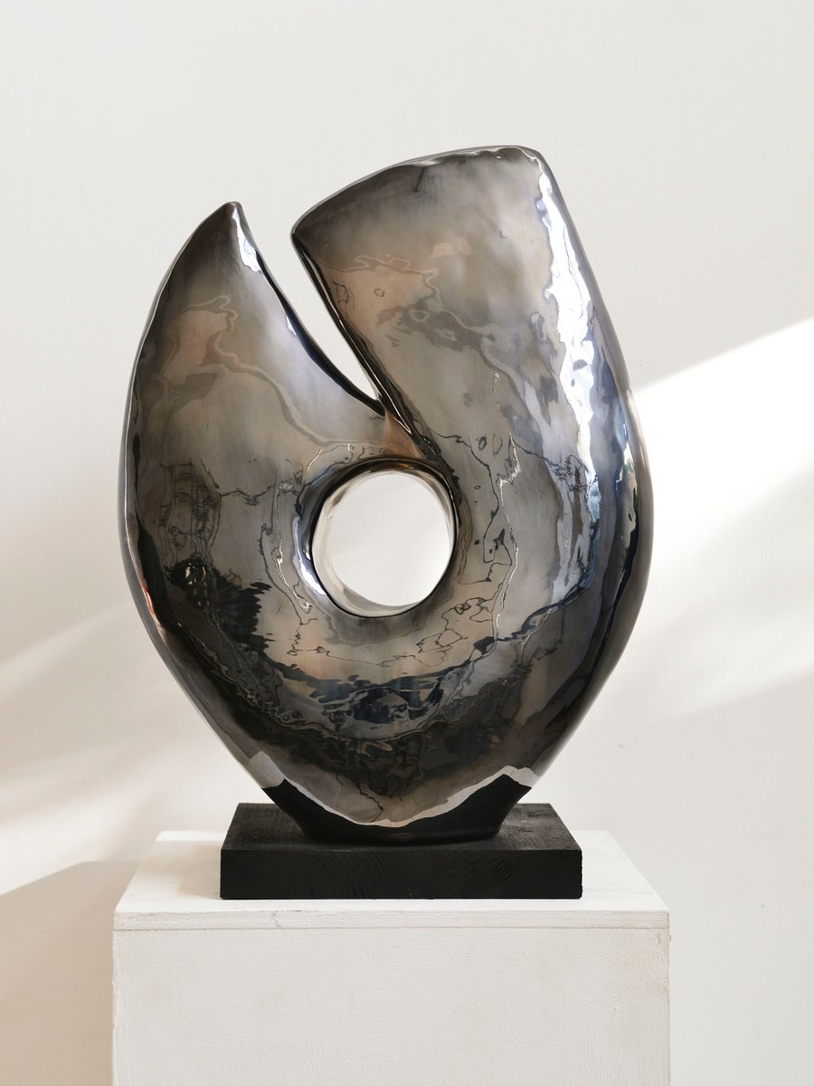 Abstract Clay Sculpture By Monica Sarandrea, 4 X 16", The Encounter, Original Artwork