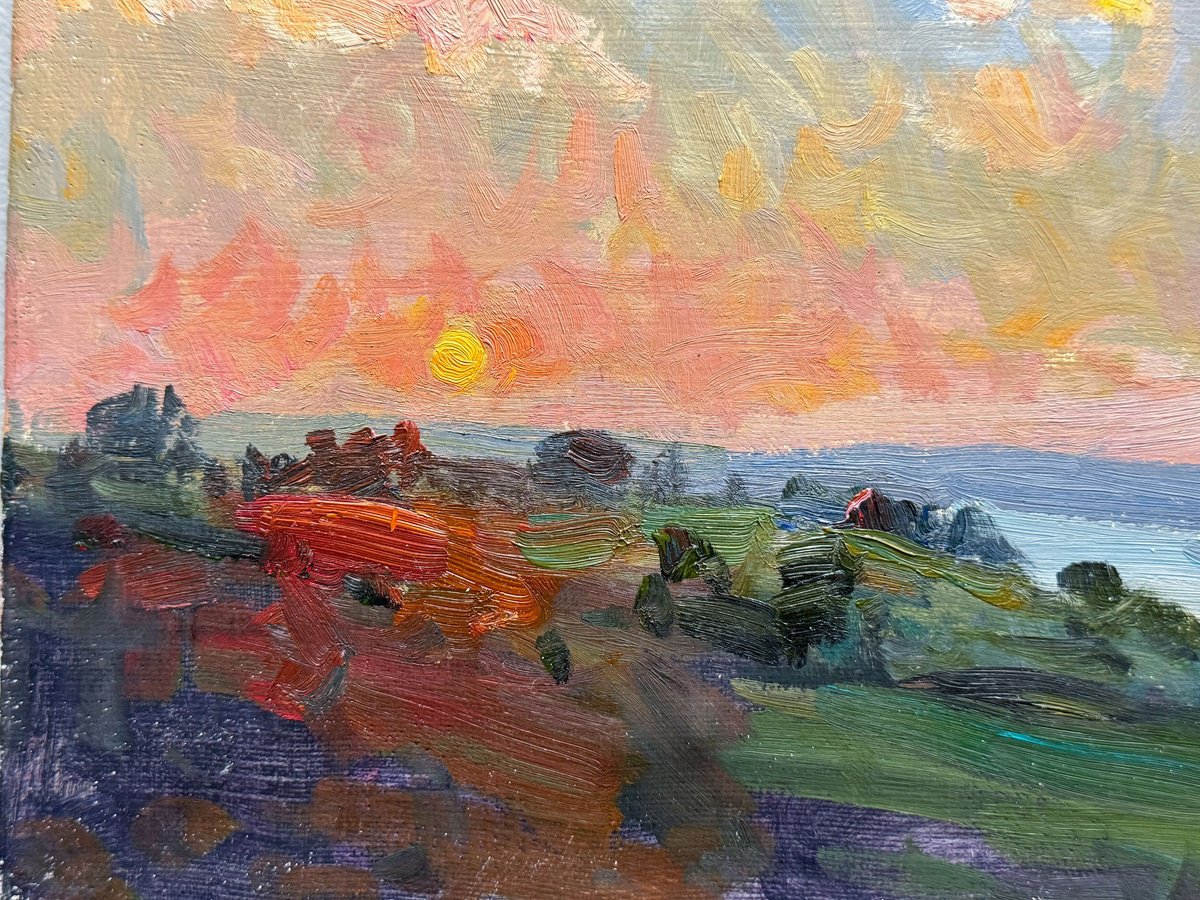 Impressionistic Landscape Oil Painting By Nataliia Nosyk, 14 X 11", Evening Glow, Original Artwork