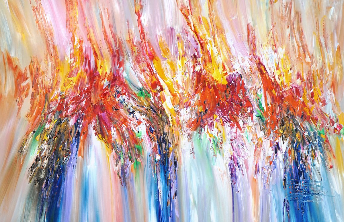 Abstract Acrylic Painting By Peter Nottrott, 61 X 39", Red Daydream D 1, Original Artwork