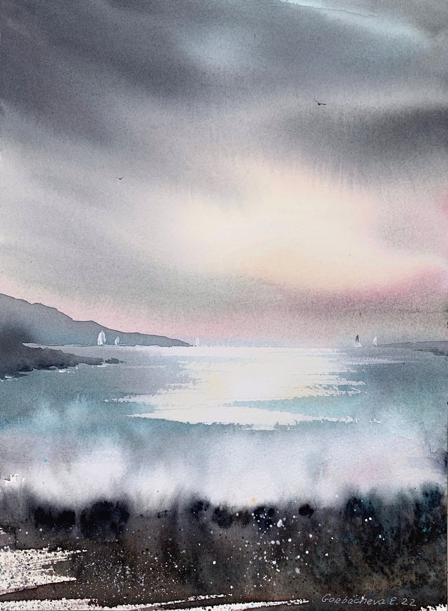 Impressionistic Watercolour , Abstraction Sea #3 By Eugenia Gorbacheva, 9 X 12, Artwork For Sale On Artfinder