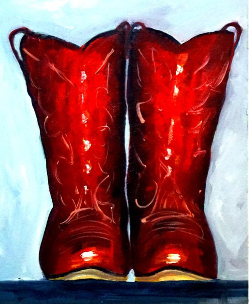 Red Cowgirl Boots Oil Painting by katy hawk