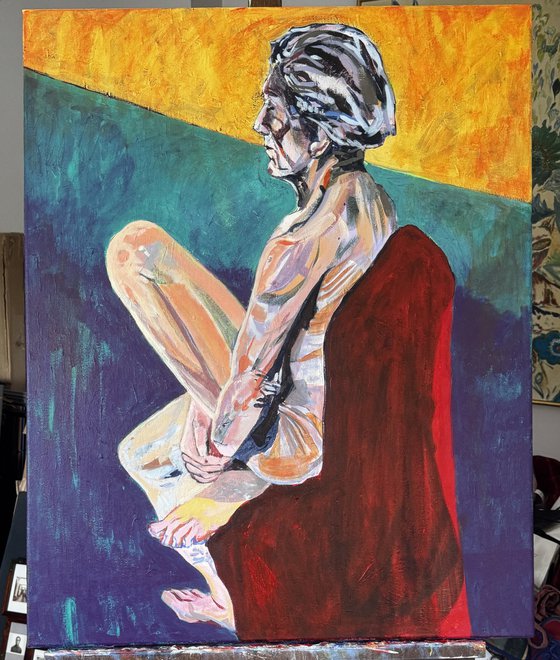 Seated Male Nude in Teal light
