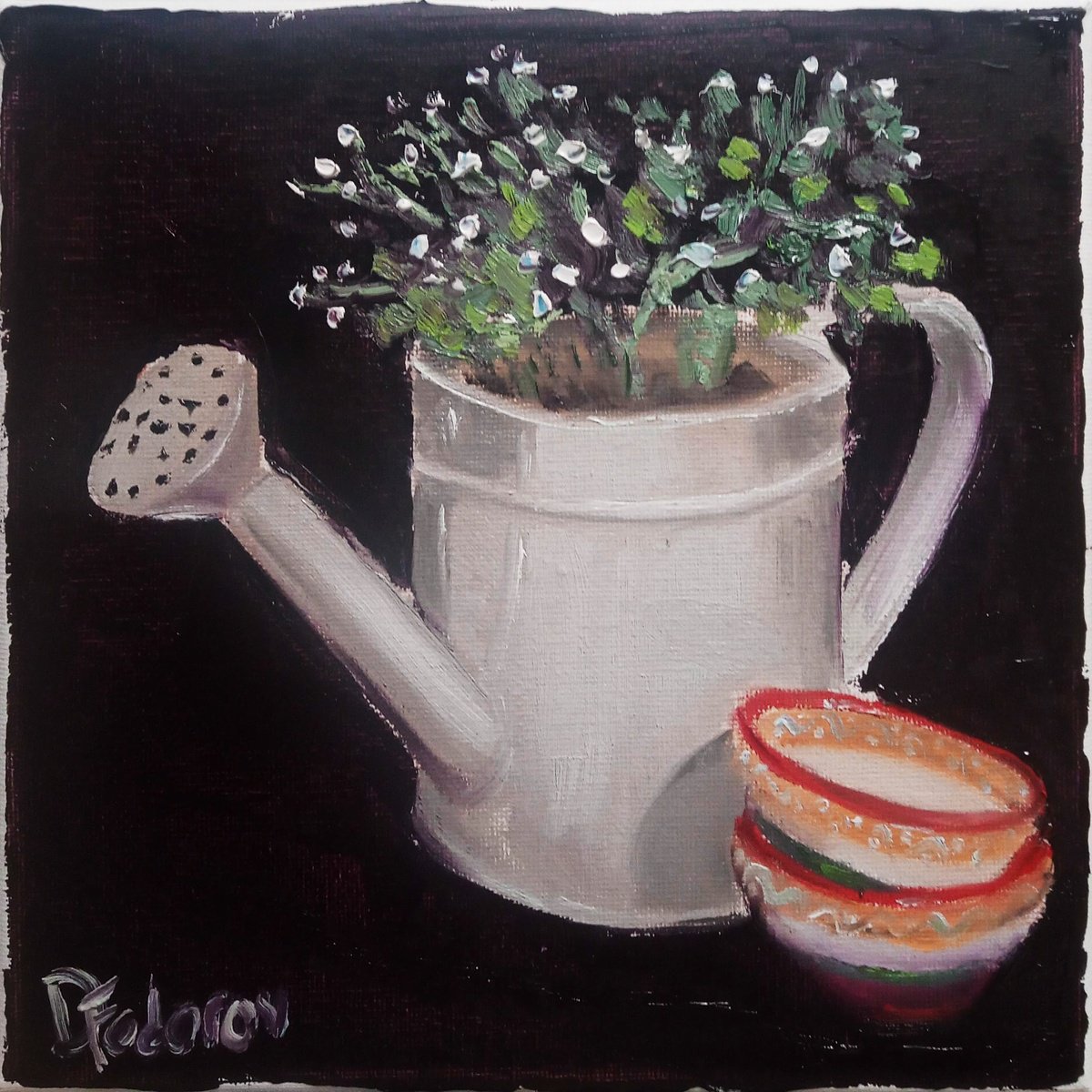 Still life with a watering can and small bowls by Dmitry Fedorov