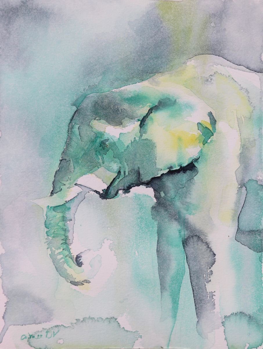 Elephant painting "As Evening Falls" by Aimee Del Valle
