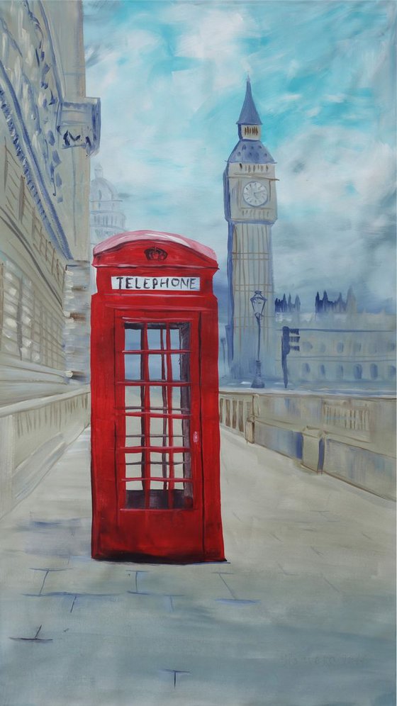 London red telephone box 90x160cm Big Ben S051 Palace of Westminster Large impressionism acrylic painting on unstretched canvas art