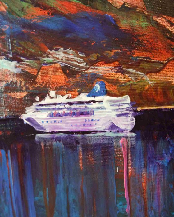 'CRUISING TO SANTORINI' - Acrylics Painting on Canvas Ready to Hang