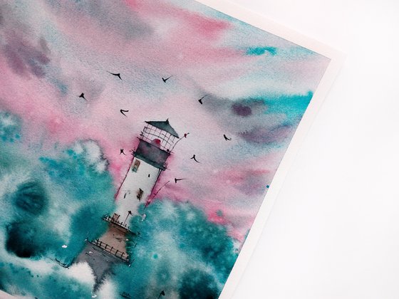 Seascape painting/ Lighthouse painting