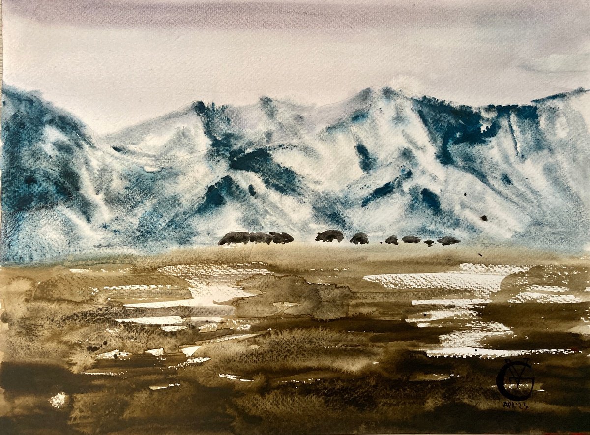 Impressionistic Landscape Watercolour By Valeria Golovenkina, 16 X 12", Ile Alatau #4, Original Artwork