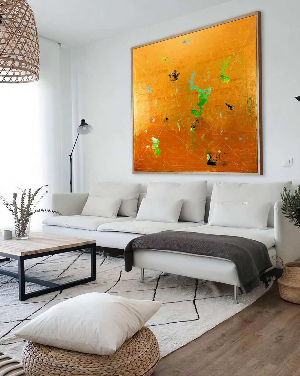 Organic Abstract Acrylic Painting By Nemanja Nikolic, 59 X 59", Splash Of Gold, Original Artwork