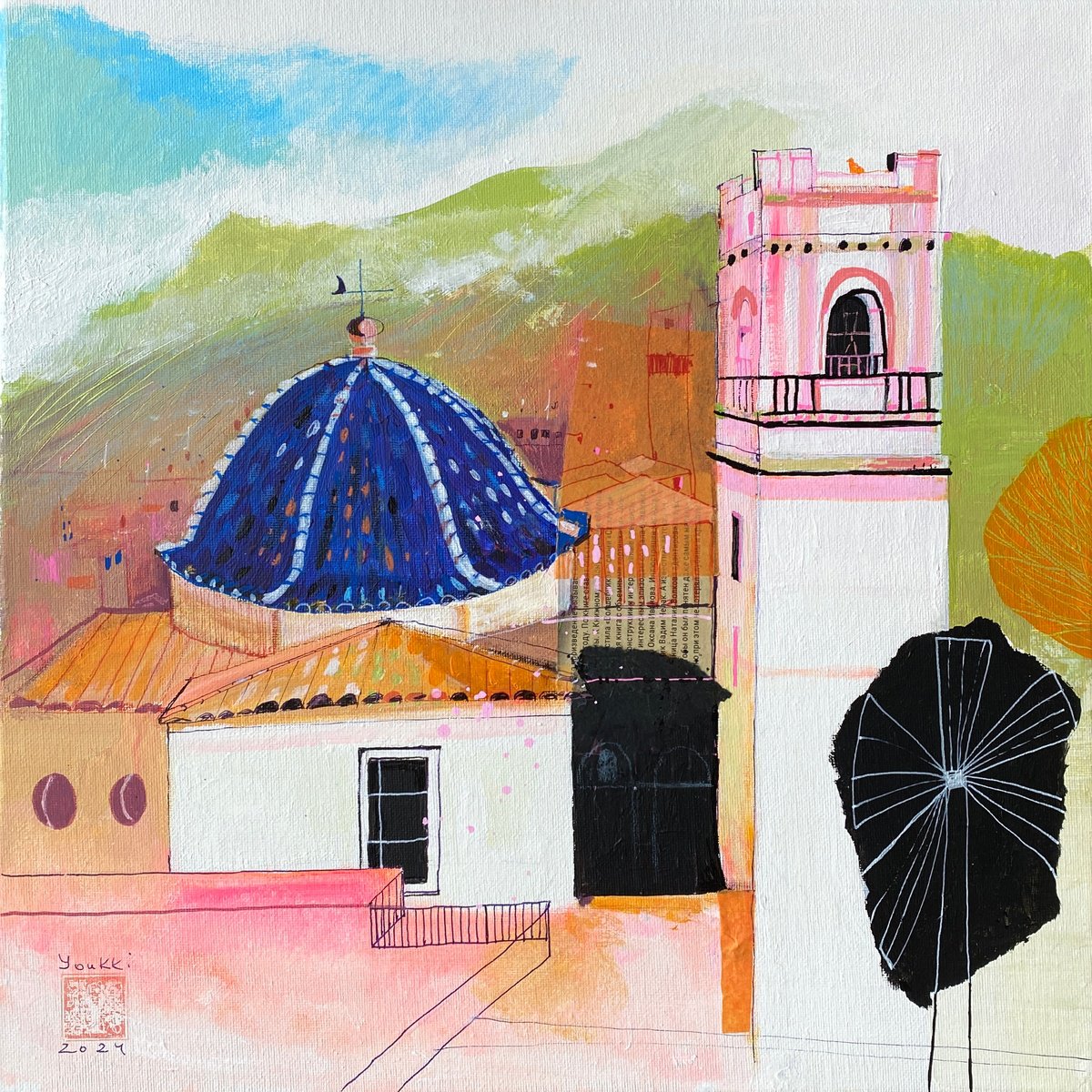 Impressionistic Cityscapes Acrylic Painting By Anastasia Mamoshina, 16 X 16, Denia Sunset Charm, Original Artwork