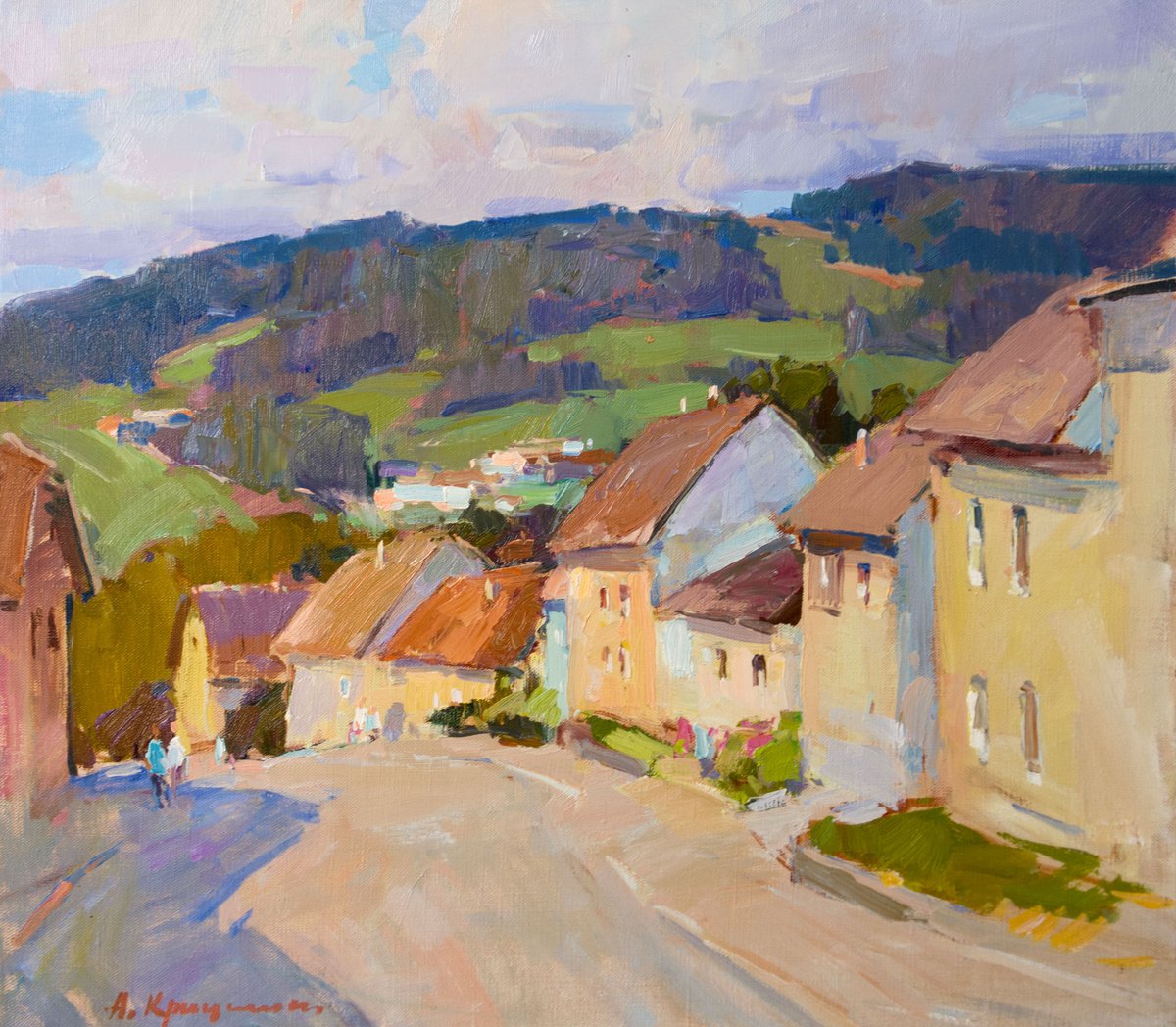 Impressionistic Landscape Oil Painting By Aleksandr Kryushyn, 22 X 20, Small Town. Austria, Original Artwork