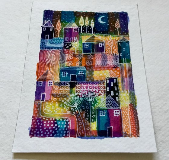 Patchwork Patterns , small watercolour painting