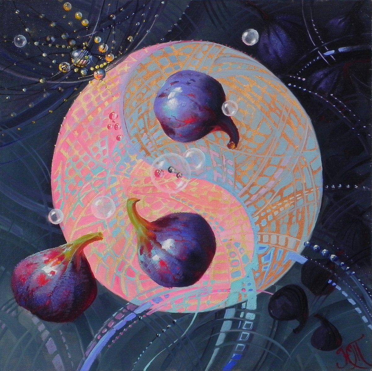 Abstract Still Life Oil Painting By Tetiana Novikova, 16 X 16", "Abstract Weightlessness", Original Artwork