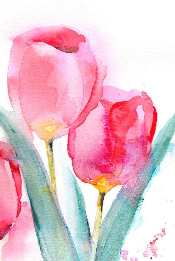 Bee painting, Tulip painting, floral art, watercolour, watercolour, Spring