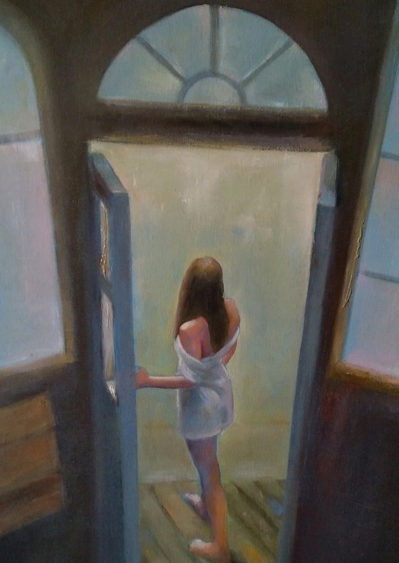 At the window (40x50cm, oil canvas, ready to hang)