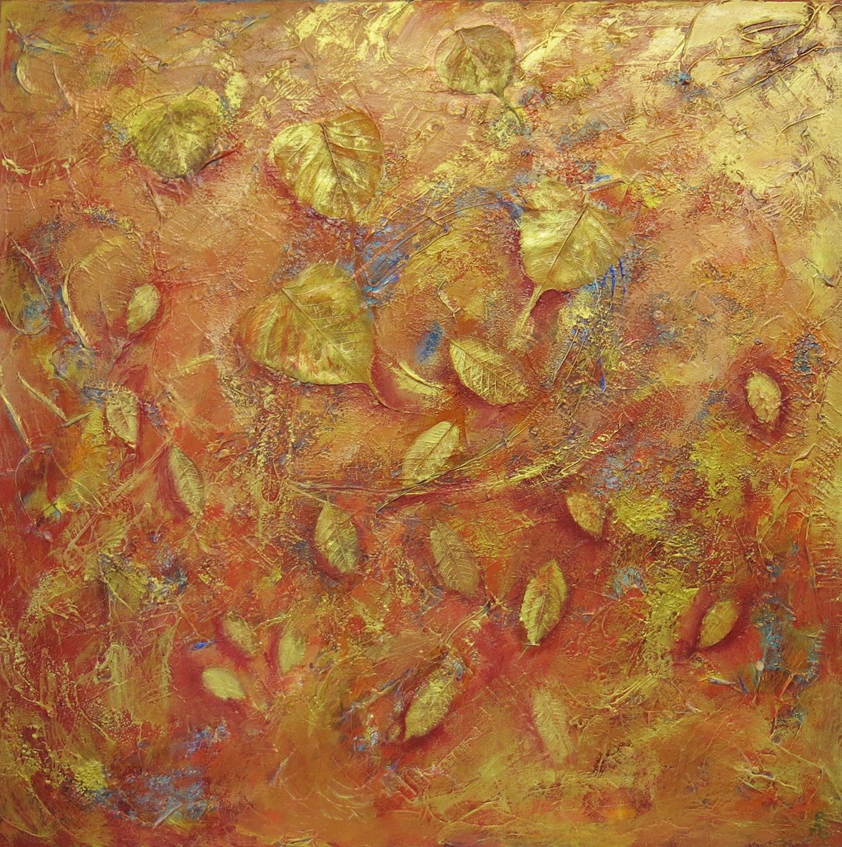 Abstract Painting By Maureen Greenwood, 30 X 30", Golden Autumn, Original Artwork