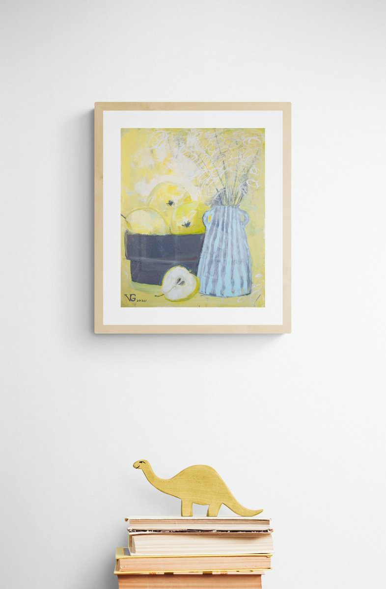 Still life with quince - lemon yellow and grey _gift idea decor home by Valentina Gaychuk