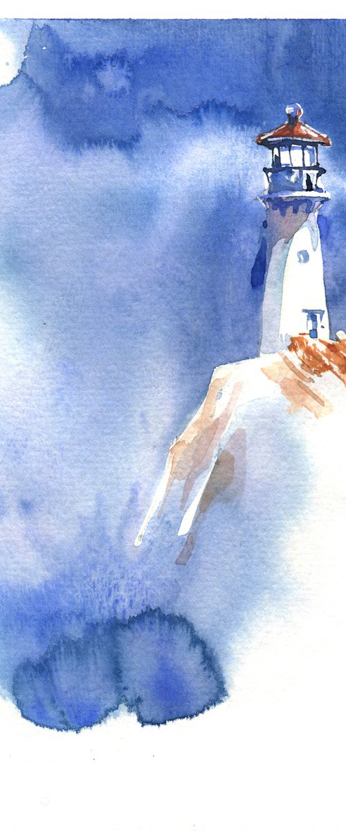 Landscape "Be the light" original watercolor artwork in square format by Ksenia Selianko