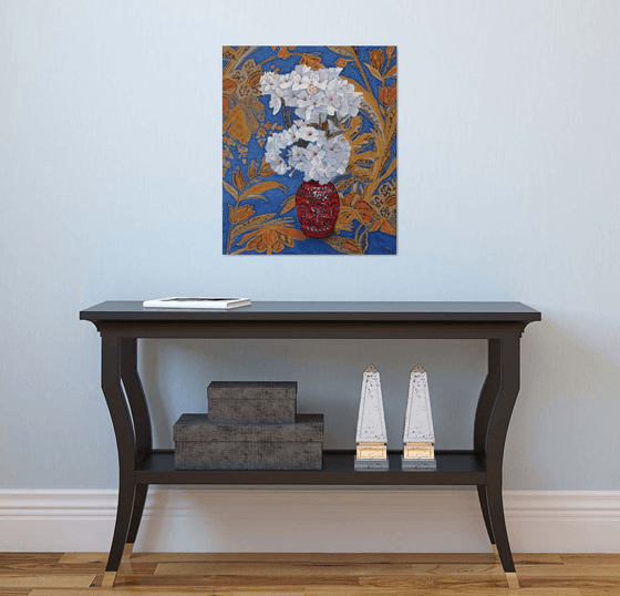 Cherry Blossom in a Red Vase