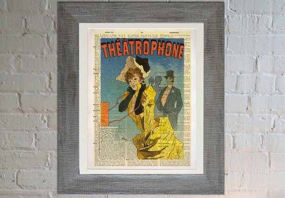 Théâtrophone - Collage Art Print on Large Real English Dictionary Vintage Book Page