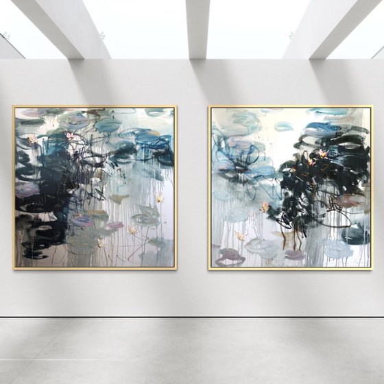 Water Lilies Reflections Diptych