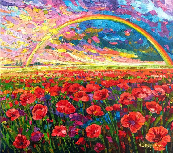 Rainbow on the poppies field