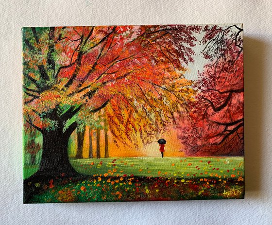 Autumn walk !!  Ready to hang painting!! Autumn landscape