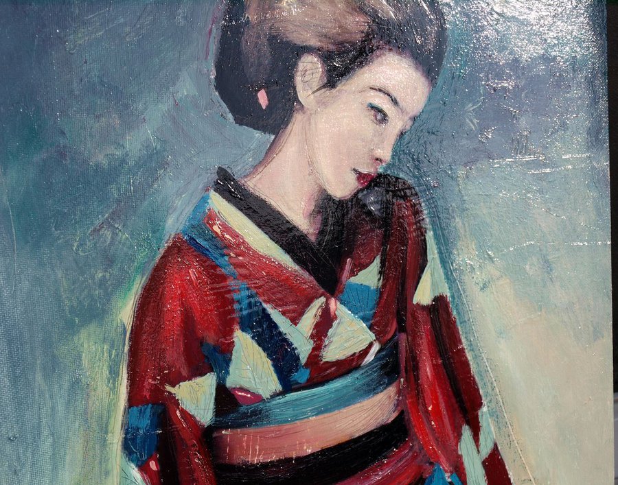 Geisha Woman Sitting On The Floor Oil Painting By Catalin Ilinca Artfinder