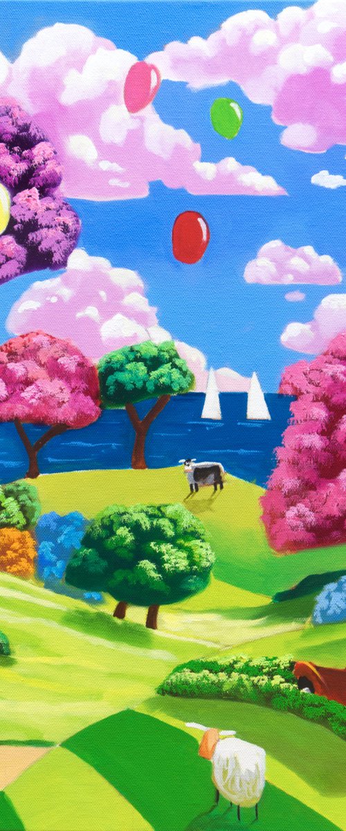 Happy weekend naive art painting by Gordon Bruce