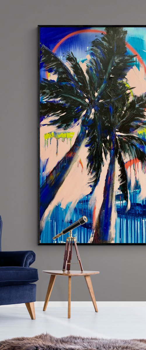 Very big artwork - "Blue palms" - Pop Art - Huge painting - Palm - Street Art by Yaroslav Yasenev