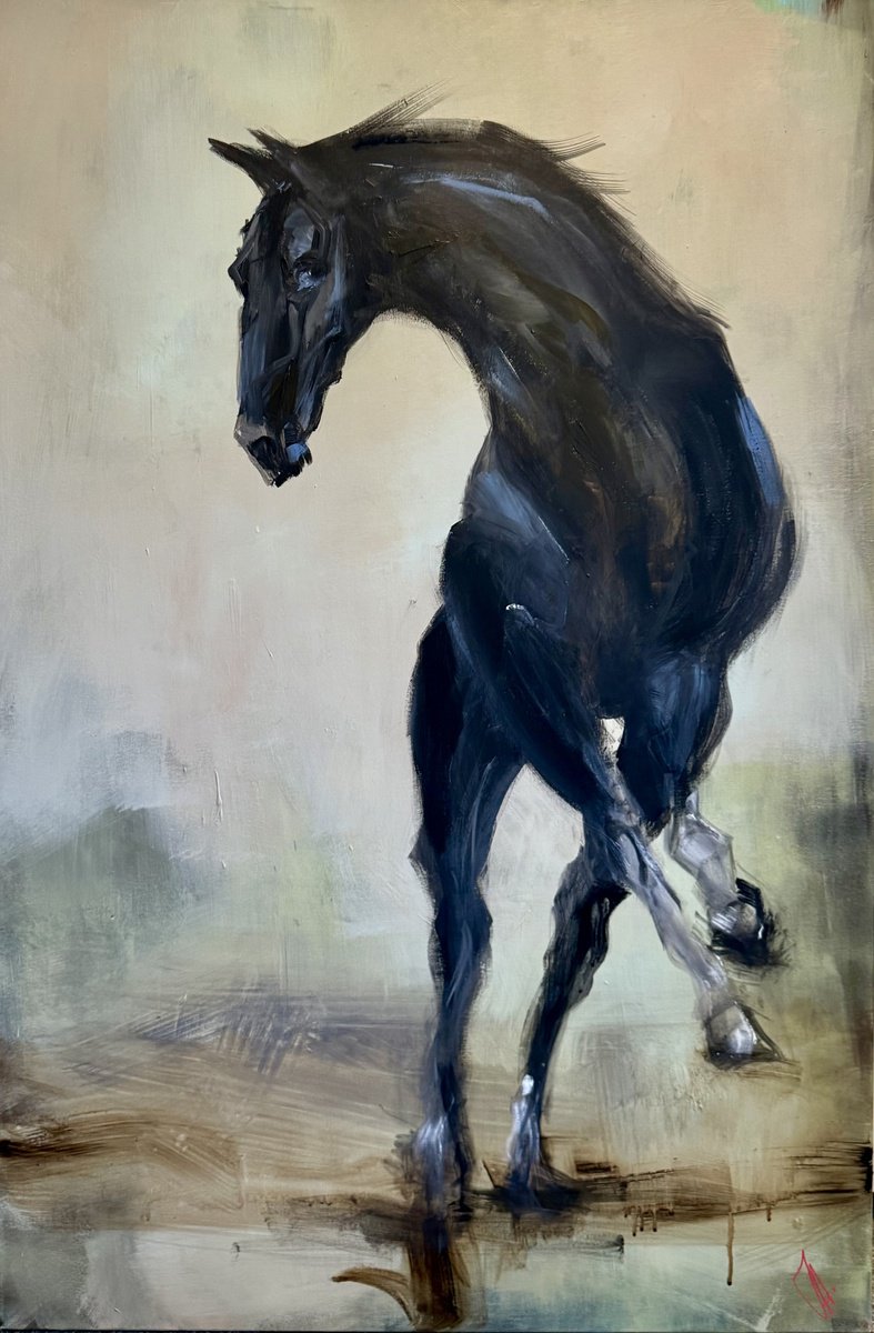 Expressive Animal Acrylic Painting By Tamara Andjus, 31 X 47", Die Macht Der Stille, Original Artwork