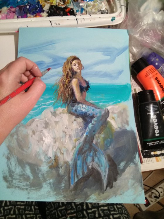 Sketch. Mermaid Оn The Rock.