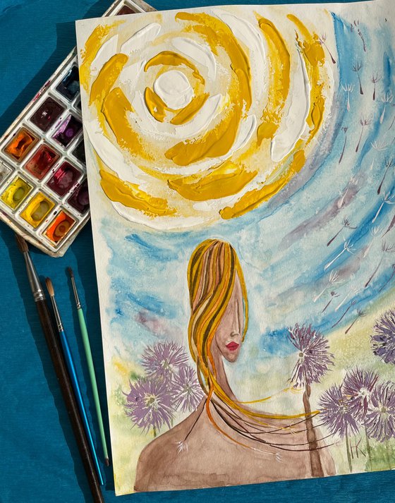 Faceless Woman Portrait original painting " Flying Summer"