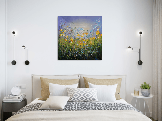 Blooming Field - Original Wildflowers Field Painting on Canvas