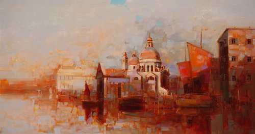 Venice in Gold Original oil painting  Handmade artwork One of a kind Large Size by Vahe Yeremyan