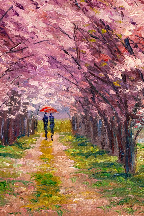 "Walk in the garden", spring landscape, sakura