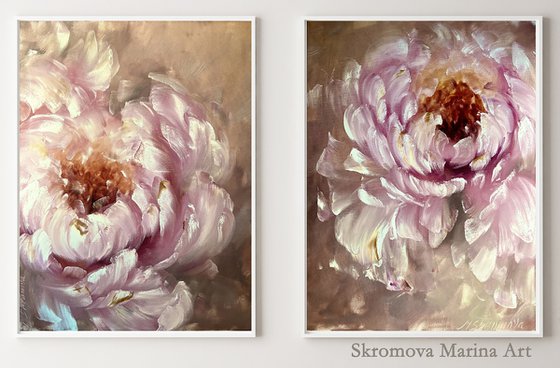 Beige abstract flower set 2 - art of peonies delicate petals.