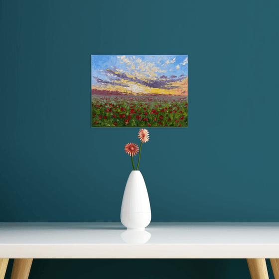 Poppy field at sunset