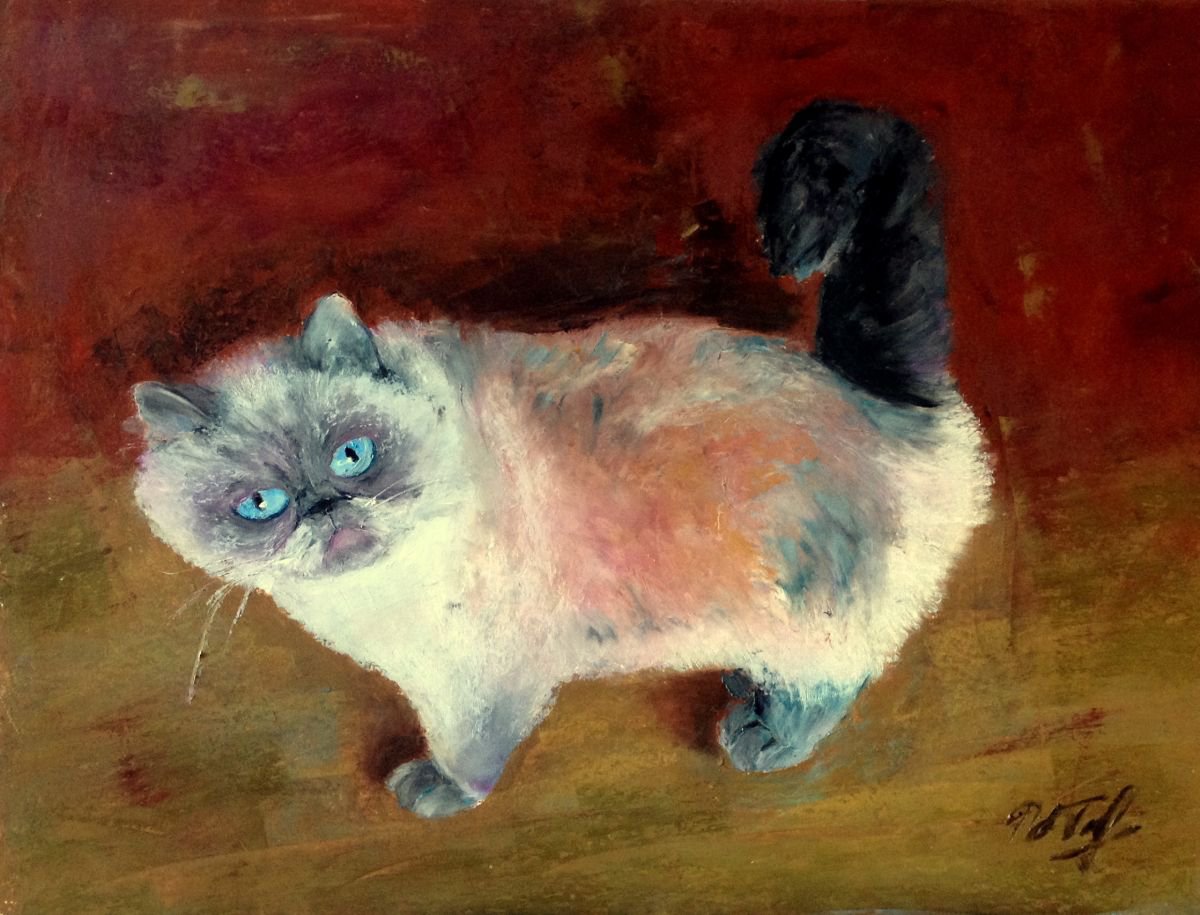 What’s up? Oil Pastel Animal Cats Portrait. by Lena Ru