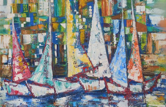 Sails (70x60cm, oil/canvas, abstract portrait)