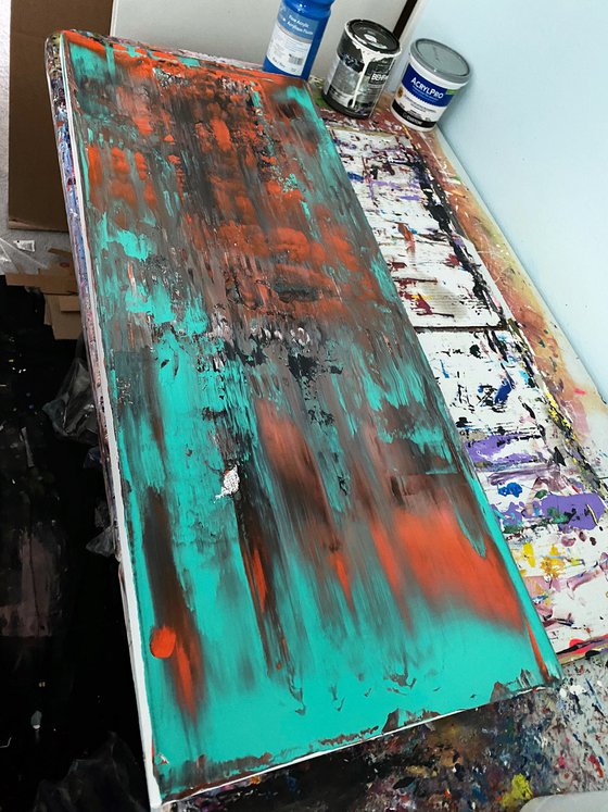 "Trip The Light Fantastic" - Original PMS Large Abstract Acrylic Painting On Canvas - 40" x 16"