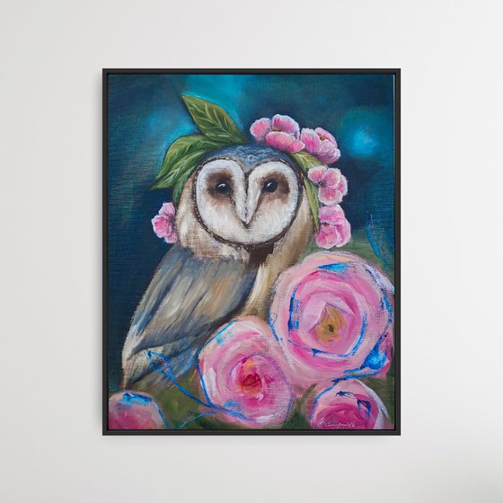 Owl With Roses